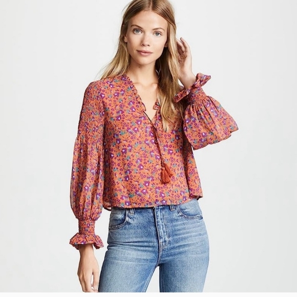 Rebecca Minkoff Penelope Boho Casual Floral Long Sleeve Top Size XS - Picture 1 of 4